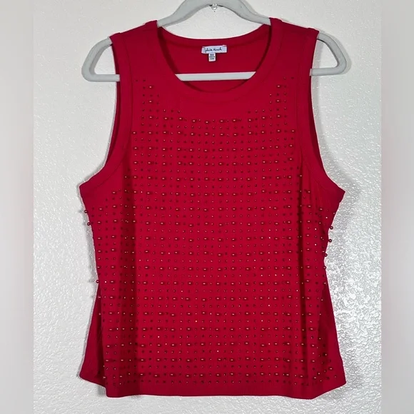 Red bodycon gem and pearl studded tank top, size 3X - Picture 1 of 6